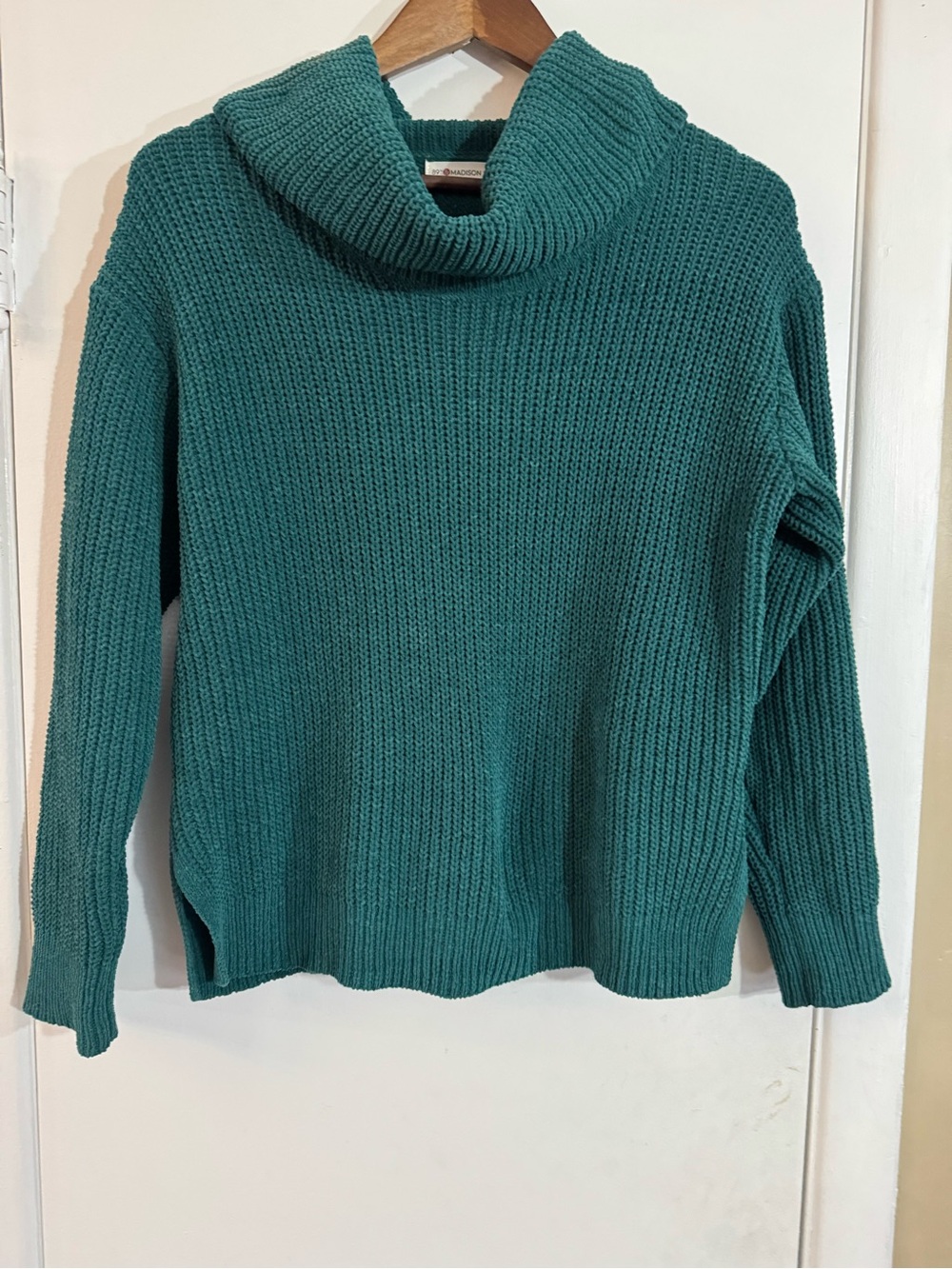 89th & Madison Teal Cowl Neck Chunky Knit Sweater